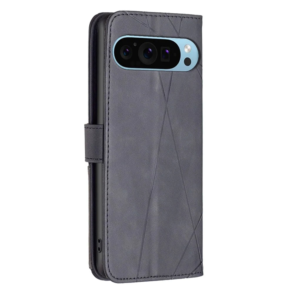 BINFEN COLOR For Google Pixel 9 Pro XL Phone Cases Wallet Stand Geometry Imprint Leather Cover - Black - 6