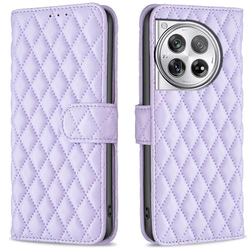 BINFEN COLOR BF Style-14 For OnePlus 12R 5G / Ace 3 5G Case PU Leather Stand Shockproof Protective Phone Cover - Purple - 1