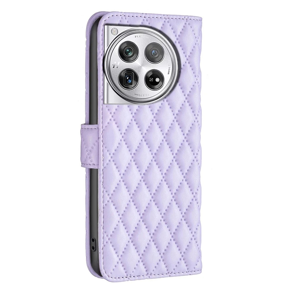 BINFEN COLOR BF Style-14 For OnePlus 12R 5G / Ace 3 5G Case PU Leather Stand Shockproof Protective Phone Cover - Purple - 6