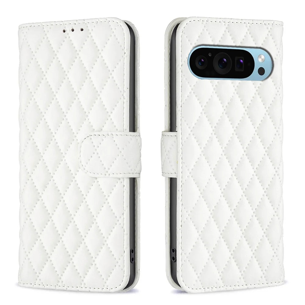 BINFEN COLOR BF Style-14 For Google Pixel 9 Pro XL Case PU Leather Magnetic Shockproof Folio Phone Cover - White - 1