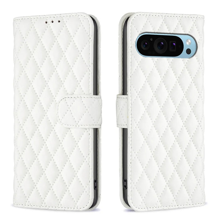 BINFEN COLOR BF Style-14 For Google Pixel 9 Pro XL Case PU Leather Magnetic Shockproof Folio Phone Cover - White - 1