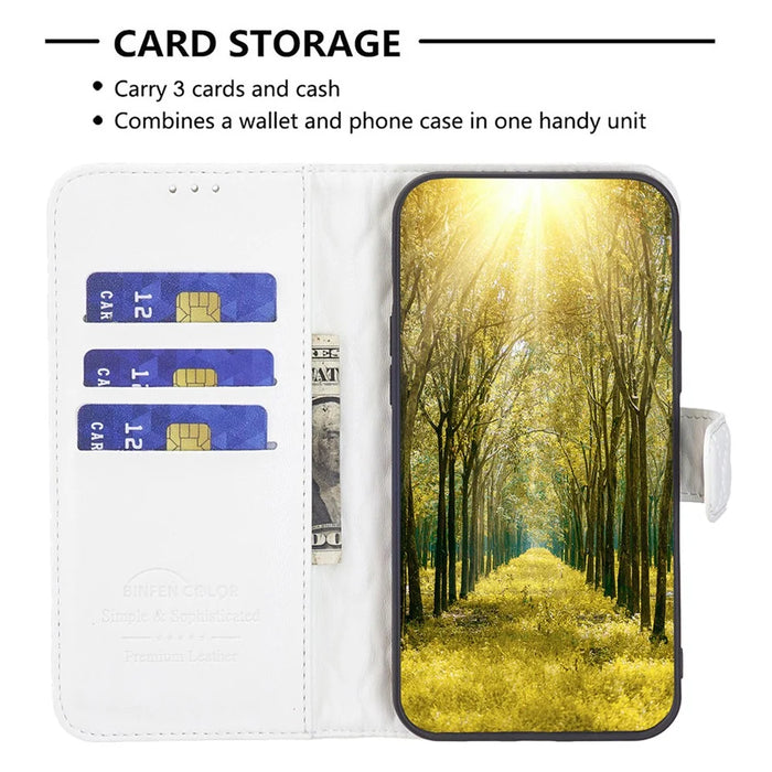 BINFEN COLOR BF Style-14 For Google Pixel 9 Pro XL Case PU Leather Magnetic Shockproof Folio Phone Cover - White - 2
