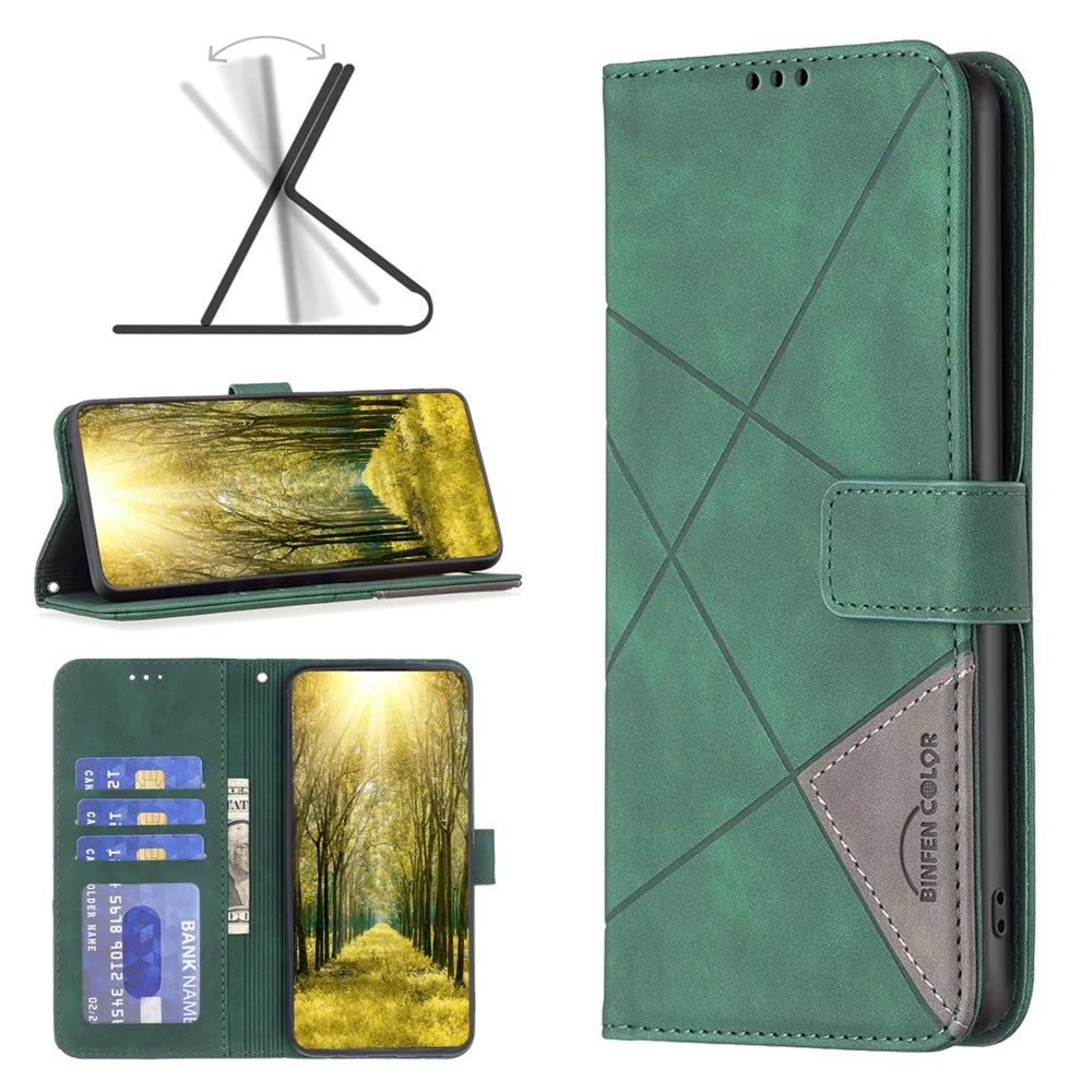BINFEN COLOR For Google Pixel 9 / Pixel 9 Pro Phone Cases Wallet Stand Geometry Imprint Leather Cover - Green - 4