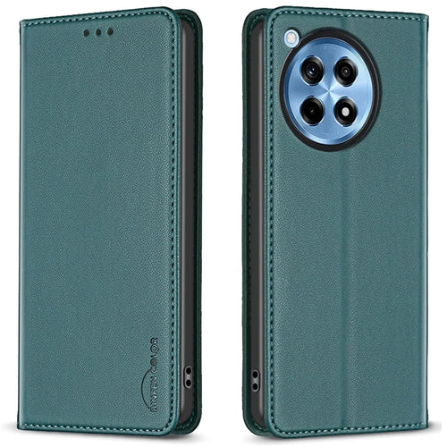 BINFEN COLOR BF18 For OnePlus 12R 5G / Ace 3 5G Case Magnetic Closure Leather Folio Phone Cover - Green - 1