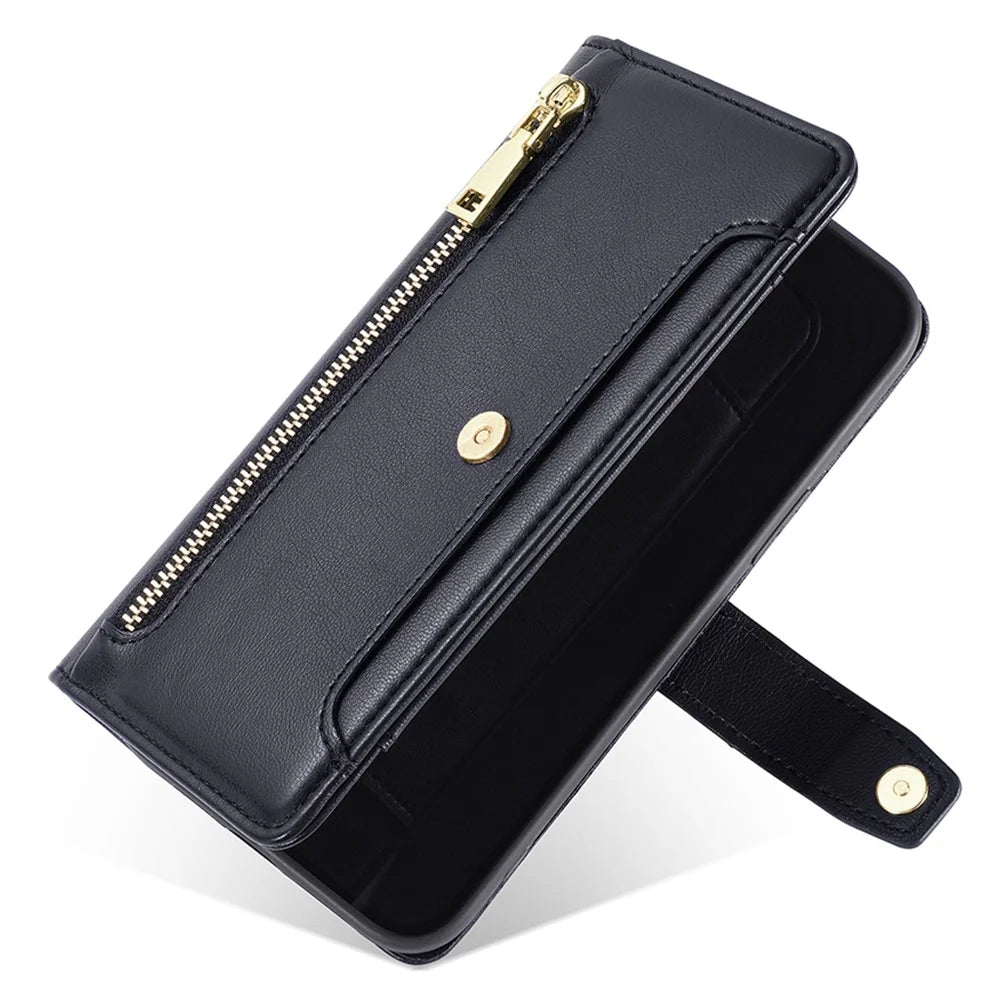 For Samsung Galaxy S24+ Cell Phone Cover Magnetic Leather Phone Case Phone Stand with 2 Straps - Black - 5