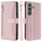 For Samsung Galaxy S24 Case Magnetic Drop-proof Cover Leather Stand Cover with 2 Straps - Pink - 1