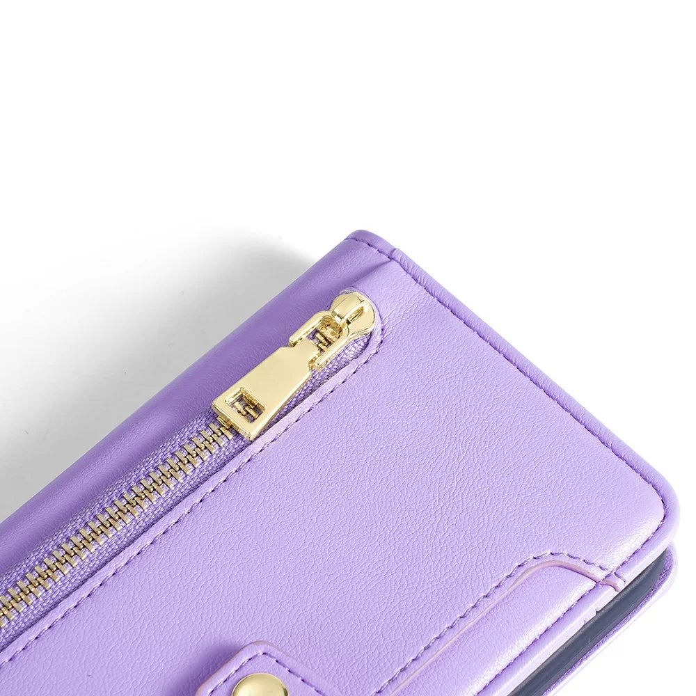 For Infinix Hot 40i Leather Case Protective Wallet Phone Cover with 2 Straps - Purple - 7