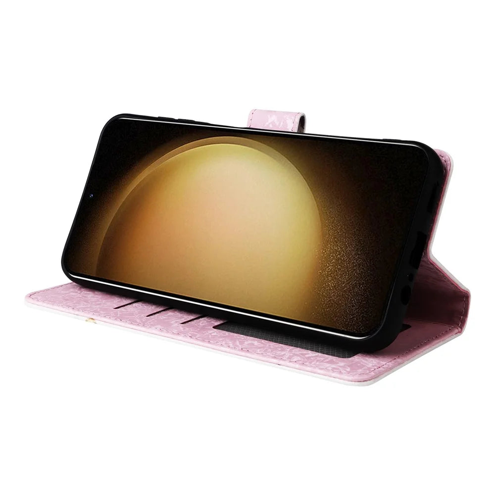 For Samsung Galaxy S24+ Case RFID Blocking Lacquered Floral Leather Phone Cover   - Colorful Flower - 3