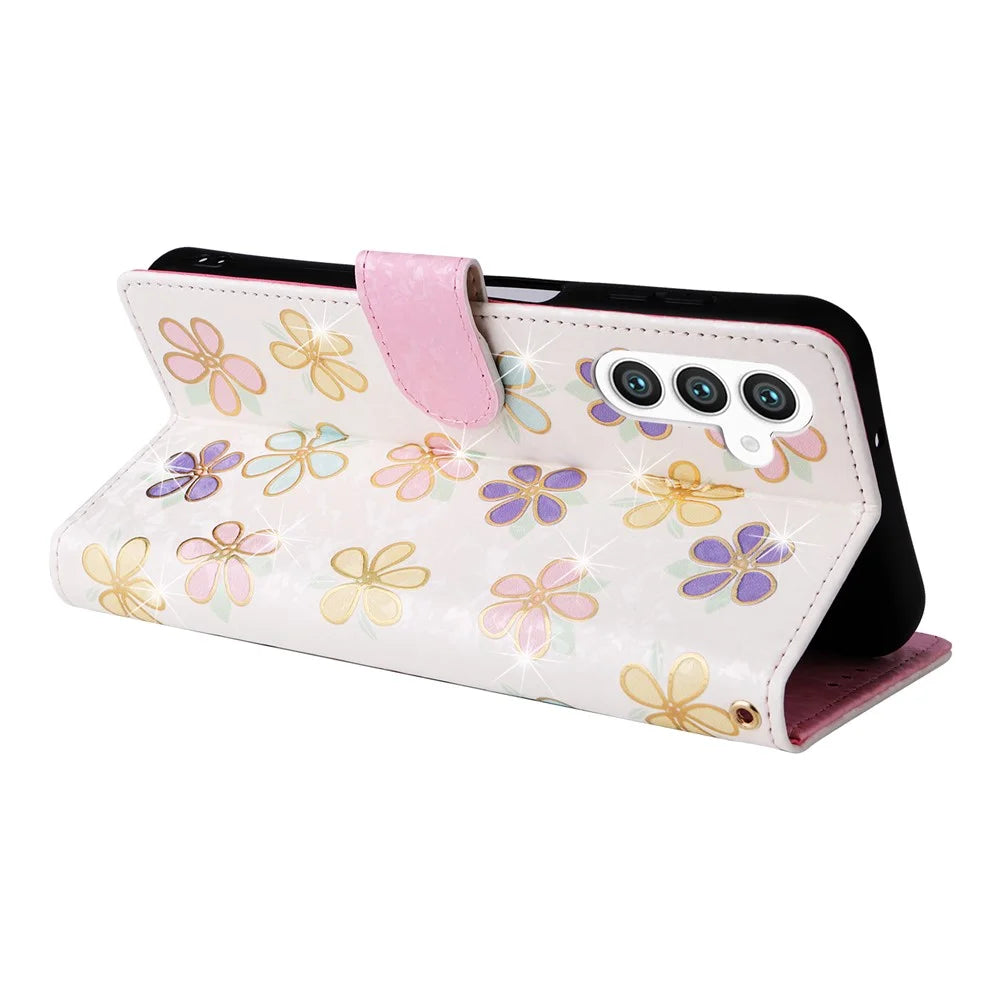 For Samsung Galaxy S24+ Case RFID Blocking Lacquered Floral Leather Phone Cover   - Colorful Flower - 4