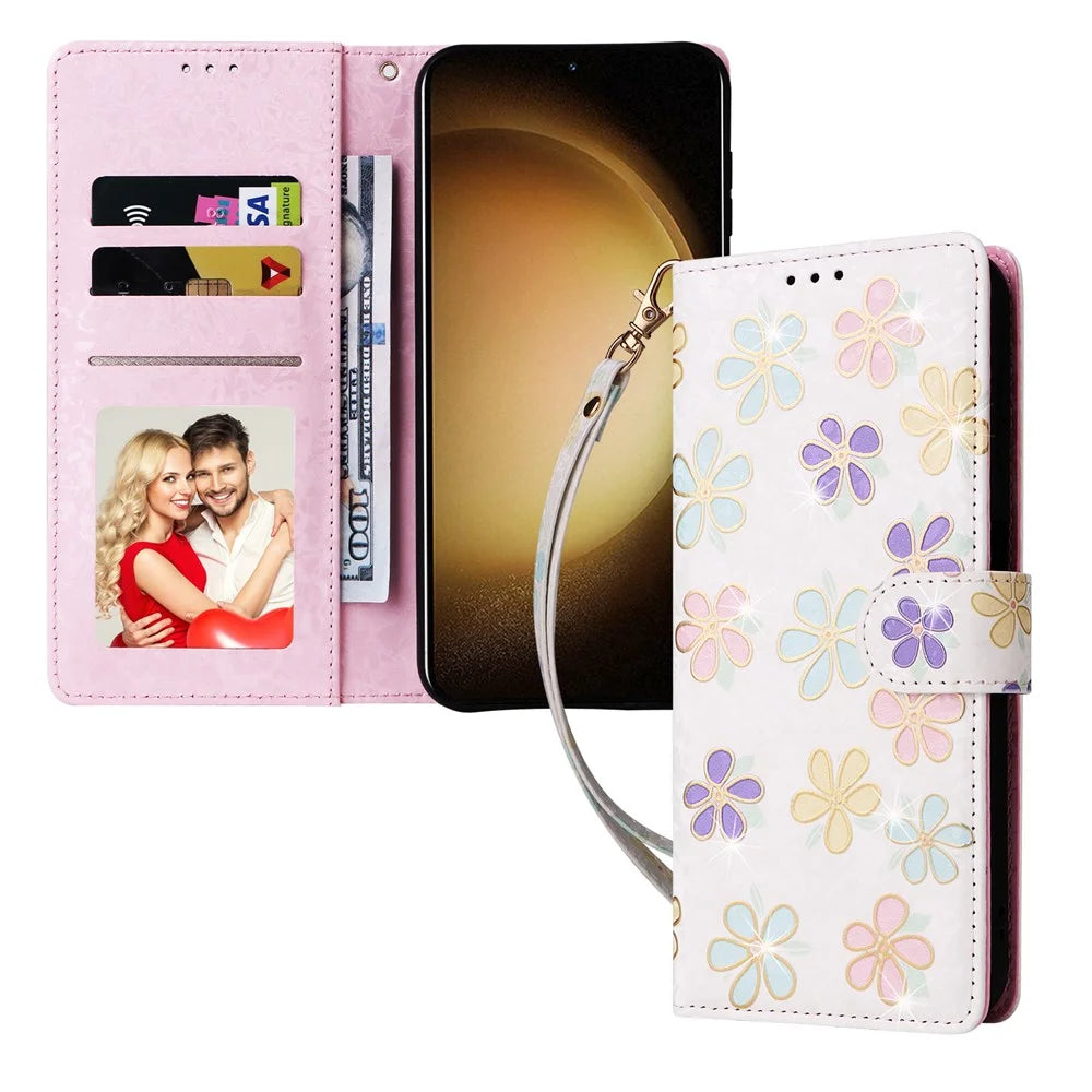 For Samsung Galaxy S24+ Case RFID Blocking Lacquered Floral Leather Phone Cover   - Colorful Flower - 5