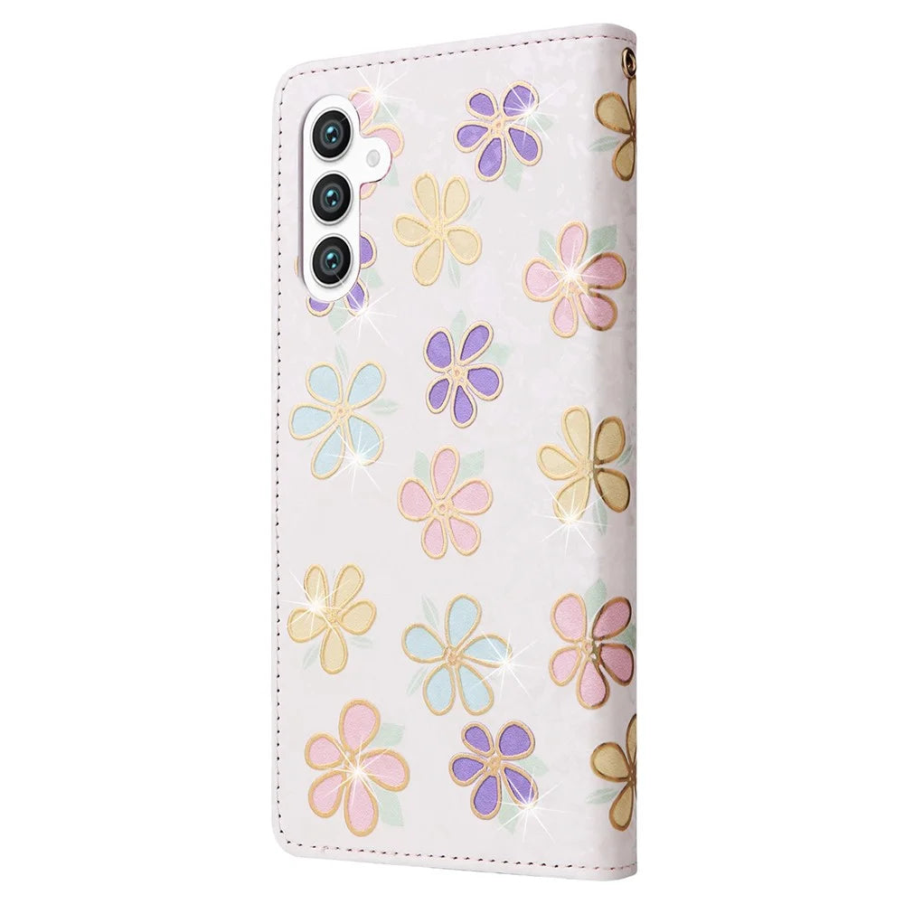 For Samsung Galaxy S24+ Case RFID Blocking Lacquered Floral Leather Phone Cover   - Colorful Flower - 7