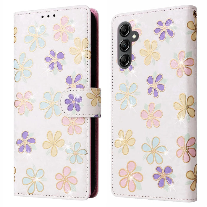 For Samsung Galaxy A15 4G / 5G Leather Case RFID Blocking Flip Folio Lacquered Phone Cover - Colorful Flower - 1