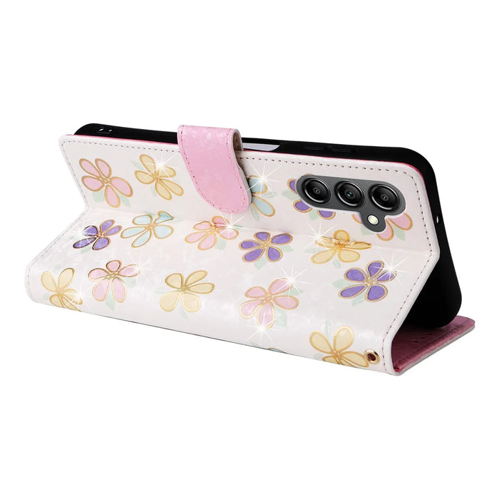 For Samsung Galaxy A15 4G / 5G Leather Case RFID Blocking Flip Folio Lacquered Phone Cover - Colorful Flower - 4