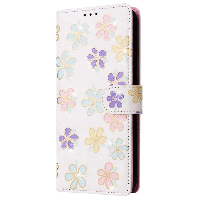 For Samsung Galaxy A15 4G / 5G Leather Case RFID Blocking Flip Folio Lacquered Phone Cover - Colorful Flower - 6