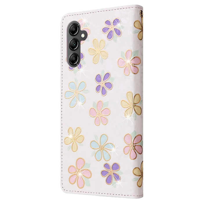 For Samsung Galaxy A15 4G / 5G Leather Case RFID Blocking Flip Folio Lacquered Phone Cover - Colorful Flower - 7