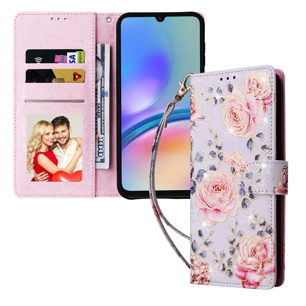 For Samsung Galaxy A05s 4G Case Floral Aesthetic RFID Blocking Leather Phone Cover - Rose Flower - 5