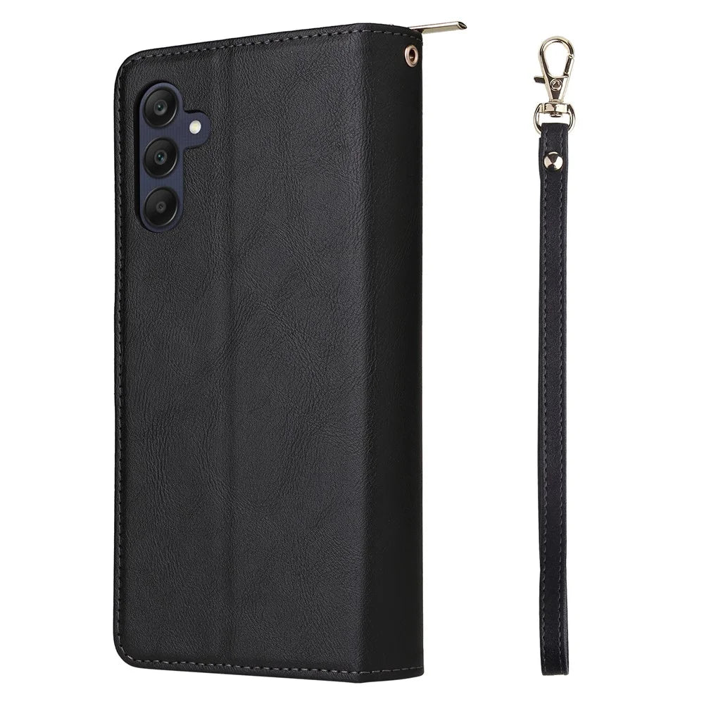 For Samsung Galaxy A25 5G (Global) (161.0 x 76.5 x 8.3mm) Case Card Slots Zipper Wallet Leather Phone Cover - Black - 7