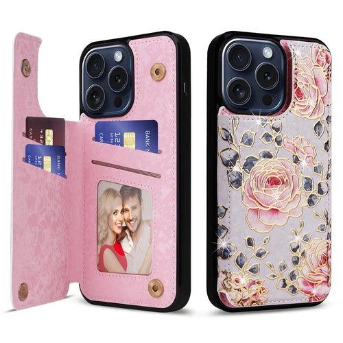 For iPhone 15 Pro Case Kickstand Drop Protection Shockproof Phone Shell - Rose - 1