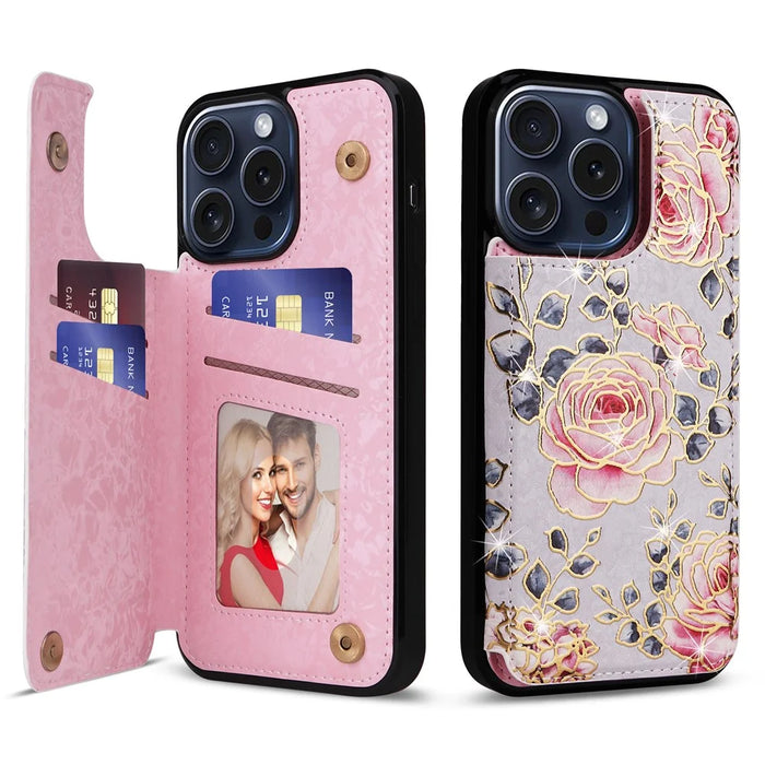 For iPhone 15 Pro Case Kickstand Drop Protection Shockproof Phone Shell - Rose - 1