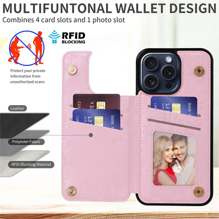 For iPhone 15 Pro Case Kickstand Drop Protection Shockproof Phone Shell - Rose - 2