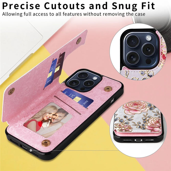 For iPhone 15 Pro Case Kickstand Drop Protection Shockproof Phone Shell - Rose - 4