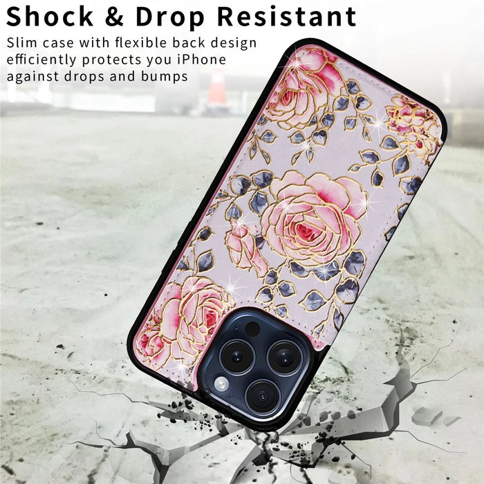 For iPhone 15 Pro Case Kickstand Drop Protection Shockproof Phone Shell - Rose - 6