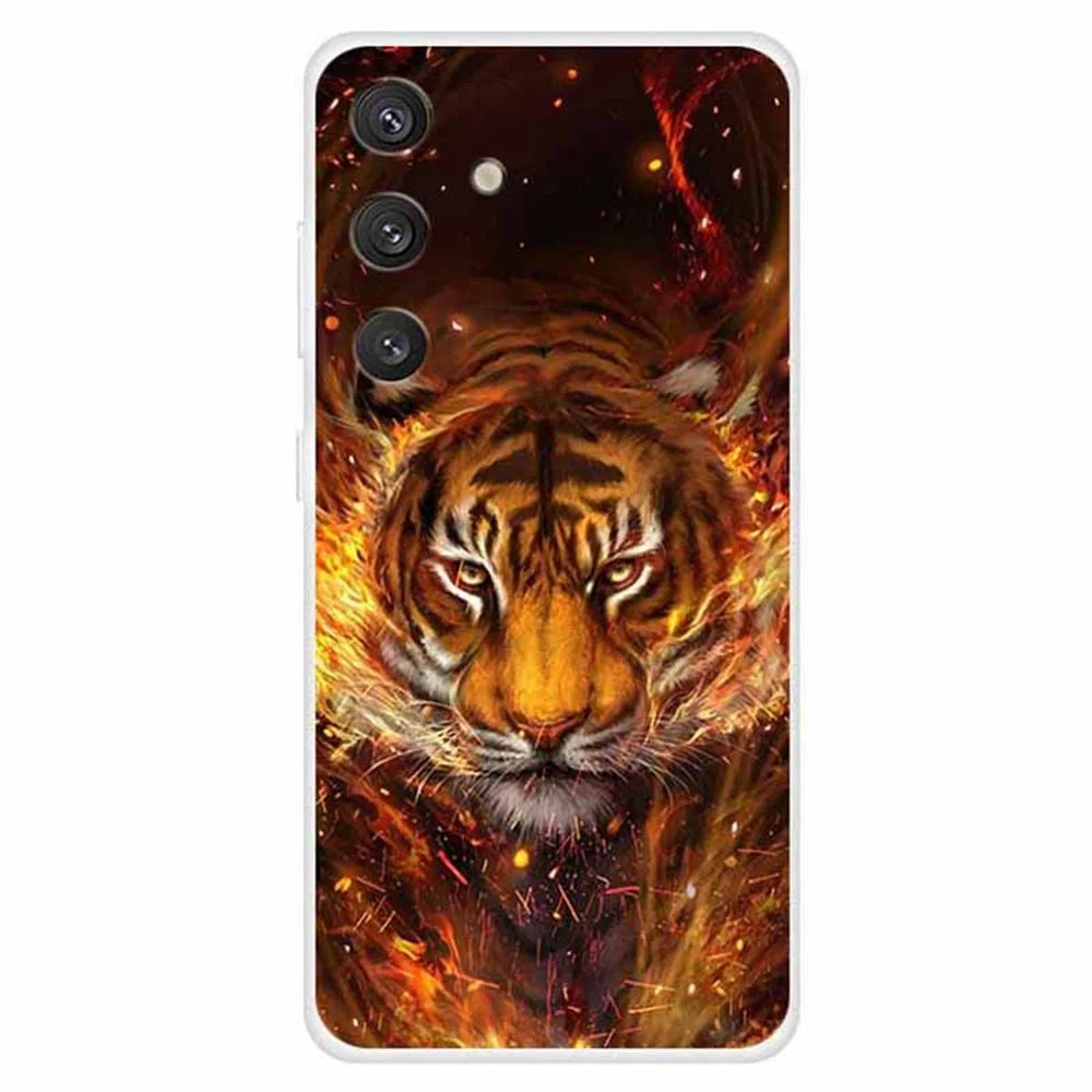 For Samsung Galaxy S24+ Pattern Case Slim Shockproof TPU Phone Cover - Flame Tiger - 1