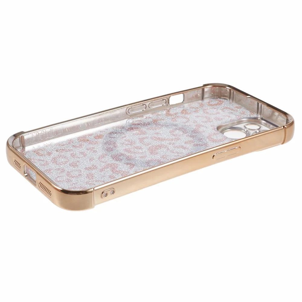 HRF Series for iPhone 13 Magnetic Case Leopard Phone TPU Cover Electroplating Edge - Gold - 5