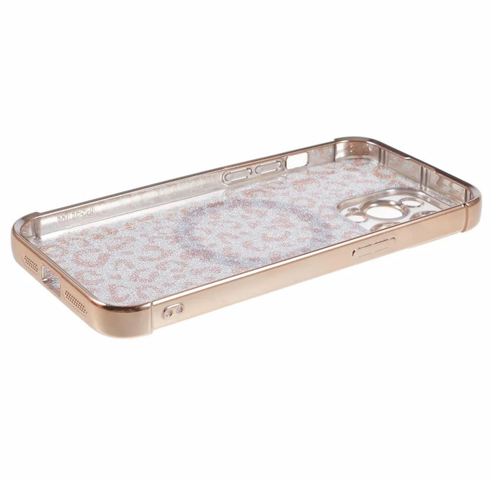HRF Series for iPhone 13 Pro TPU Case Glitter Leopard Electroplating Magnetic Phone Cover - Gold - 5
