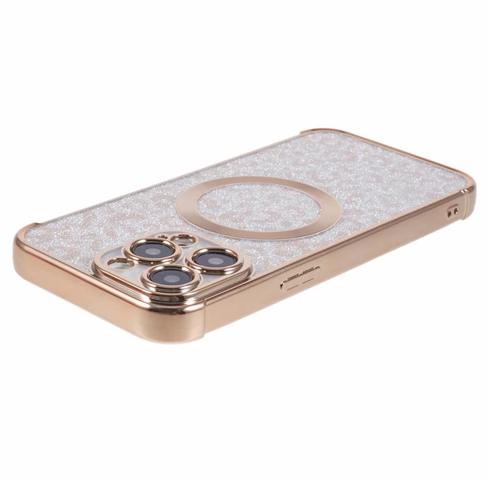 HRF Series for iPhone 13 Pro TPU Case Glitter Leopard Electroplating Magnetic Phone Cover - Gold - 6
