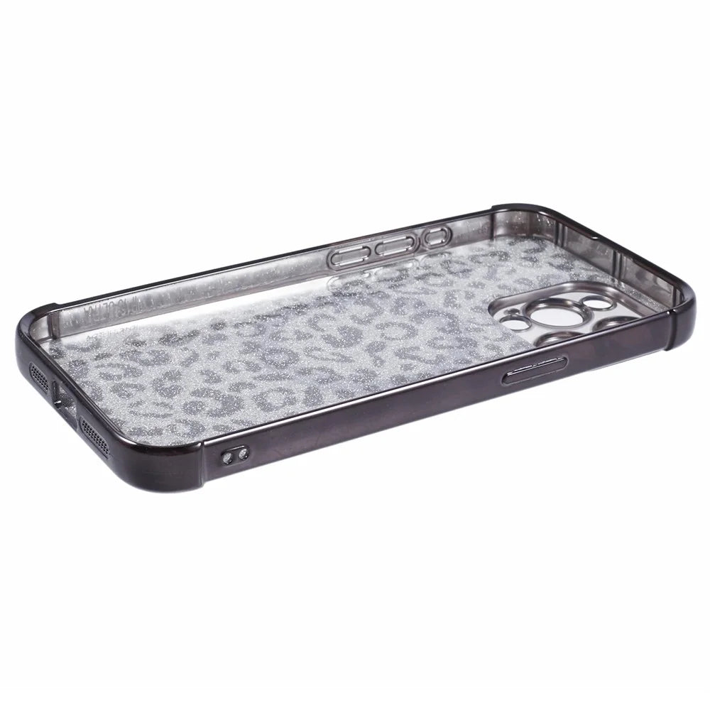 HRF Series for iPhone 13 Pro Max Case Electroplating TPU Magnetic Phone Cover Leopard Pattern - Black - 5