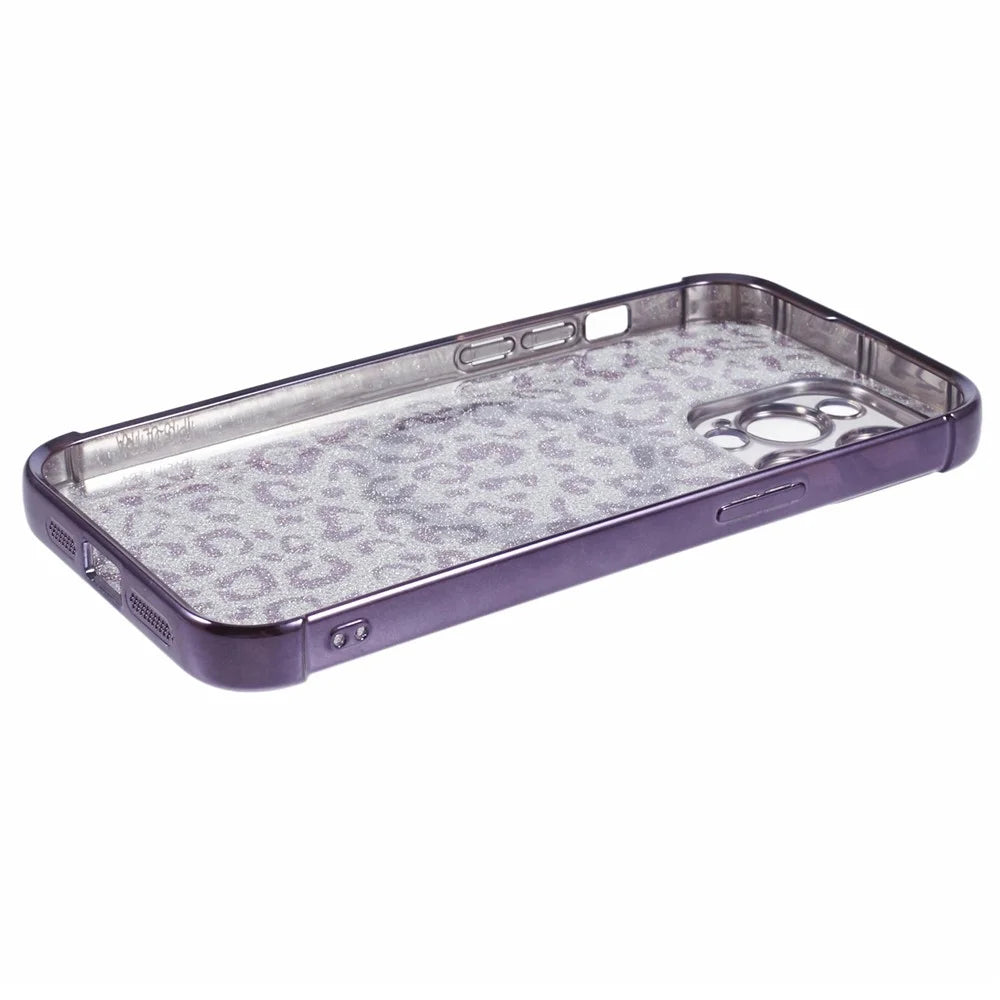 HRF Series for iPhone 14 Pro TPU Case Compatible with MagSafe Electroplating Leopard Phone Cover - Purple - 5