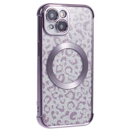 HRF Series for iPhone 14 TPU Case Leopard Electroplating Cover Compatible with MagSafe - Purple - 1