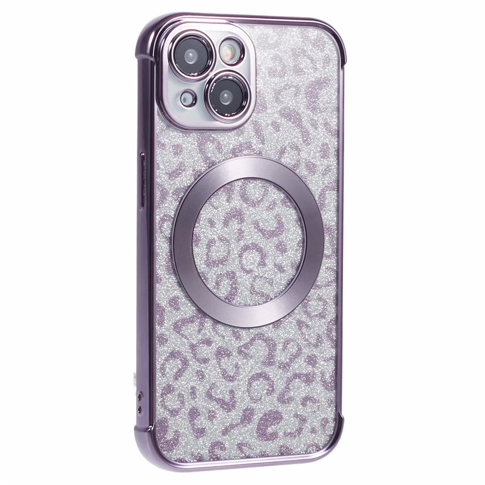 HRF Series for iPhone 14 TPU Case Leopard Electroplating Cover Compatible with MagSafe - Purple - 1