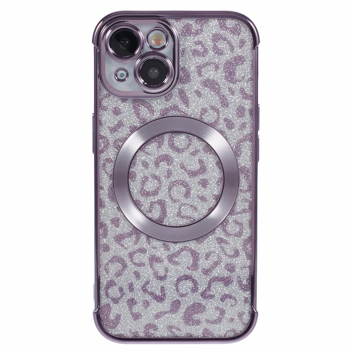 HRF Series for iPhone 14 TPU Case Leopard Electroplating Cover Compatible with MagSafe - Purple - 3