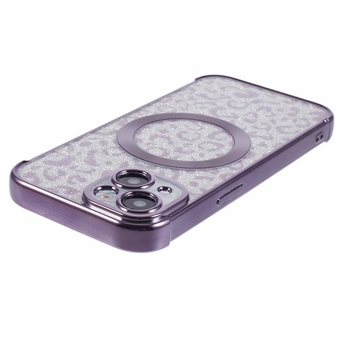 HRF Series for iPhone 14 TPU Case Leopard Electroplating Cover Compatible with MagSafe - Purple - 6
