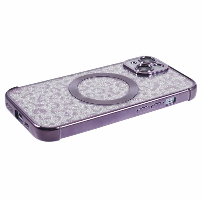 HRF Series for iPhone 14 TPU Case Leopard Electroplating Cover Compatible with MagSafe - Purple - 7