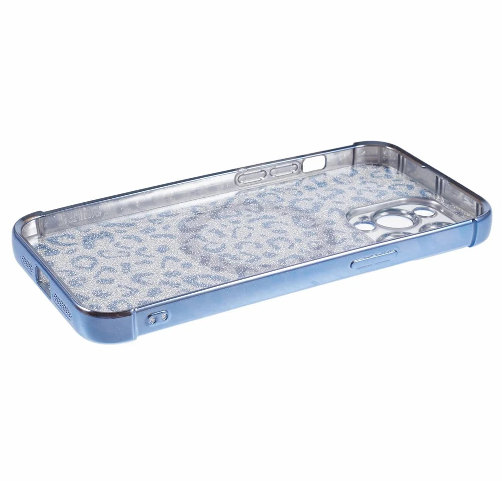 HRF Series for iPhone 15 Pro Magnetic Phone Case Glitter Leopard Electroplating TPU Cover - Blue - 5