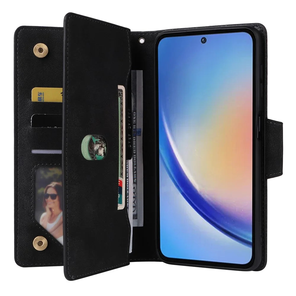 For Samsung Galaxy A35 5G Leather Case Rivet Decor Wallet Flip Phone Cover - Black - 2