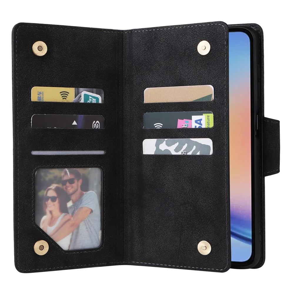 For Samsung Galaxy A35 5G Leather Case Rivet Decor Wallet Flip Phone Cover - Black - 4