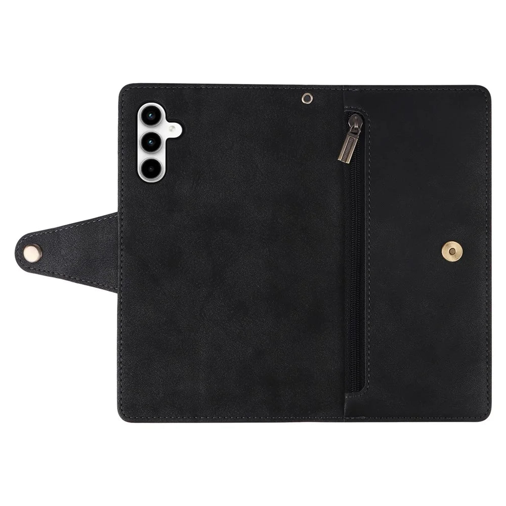 For Samsung Galaxy A35 5G Leather Case Rivet Decor Wallet Flip Phone Cover - Black - 6