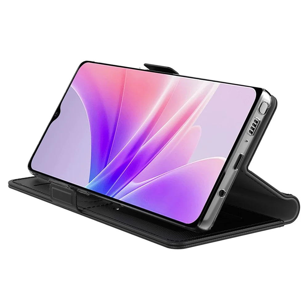 For Realme 12 Pro 5G / 12 Pro+ 5G Case PU+TPU Leather Phone Cover Wallet Card Holder with Mirror - Black - 2