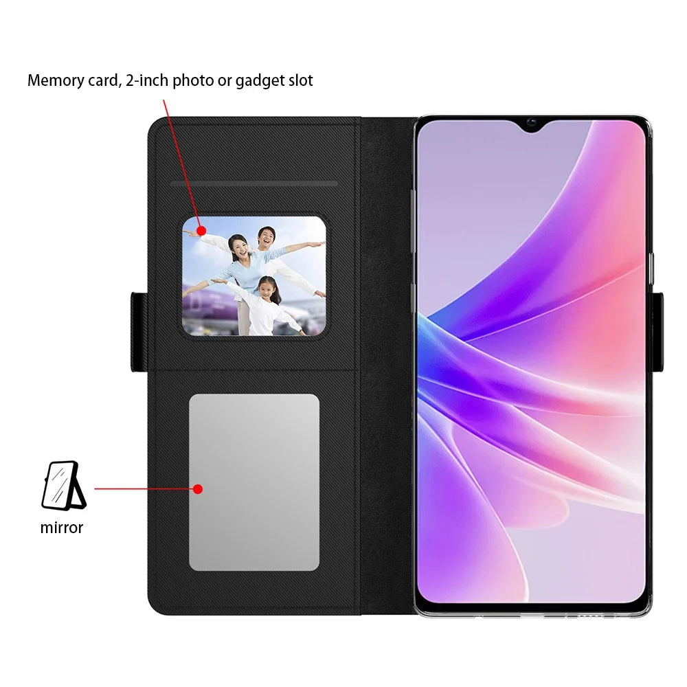 For Realme 12 Pro 5G / 12 Pro+ 5G Case PU+TPU Leather Phone Cover Wallet Card Holder with Mirror - Black - 3