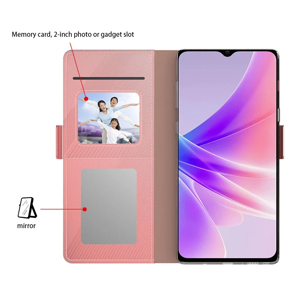For Realme 12 4G / 12+ 5G Phone Case Mirror Design Anti-Scratch Leather Flip Cover - Rose Gold - 3