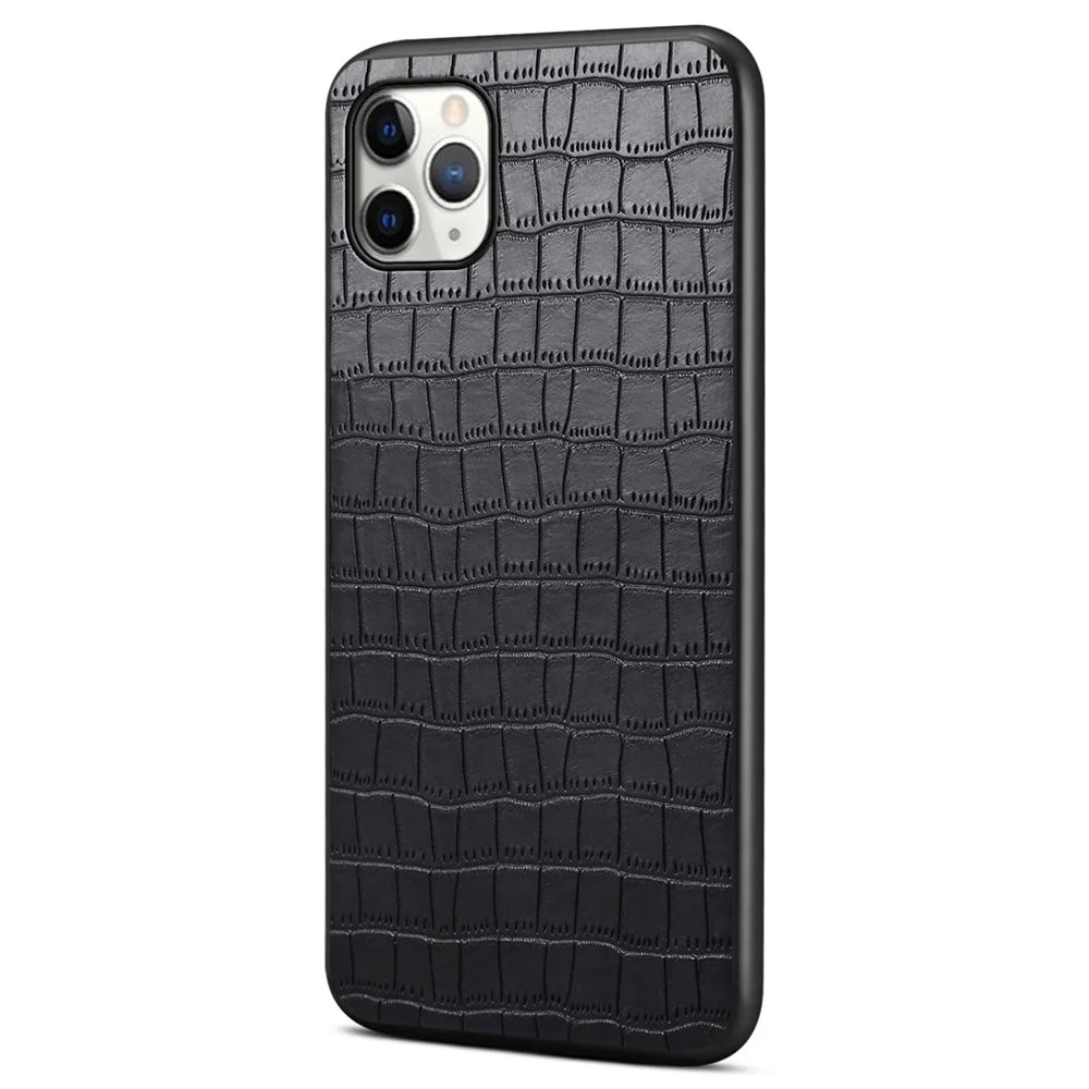 For iPhone 11 Pro Max Case Crocodile Textured Anti-dust PU Leather+PC+TPU Phone Protector - Black - 1