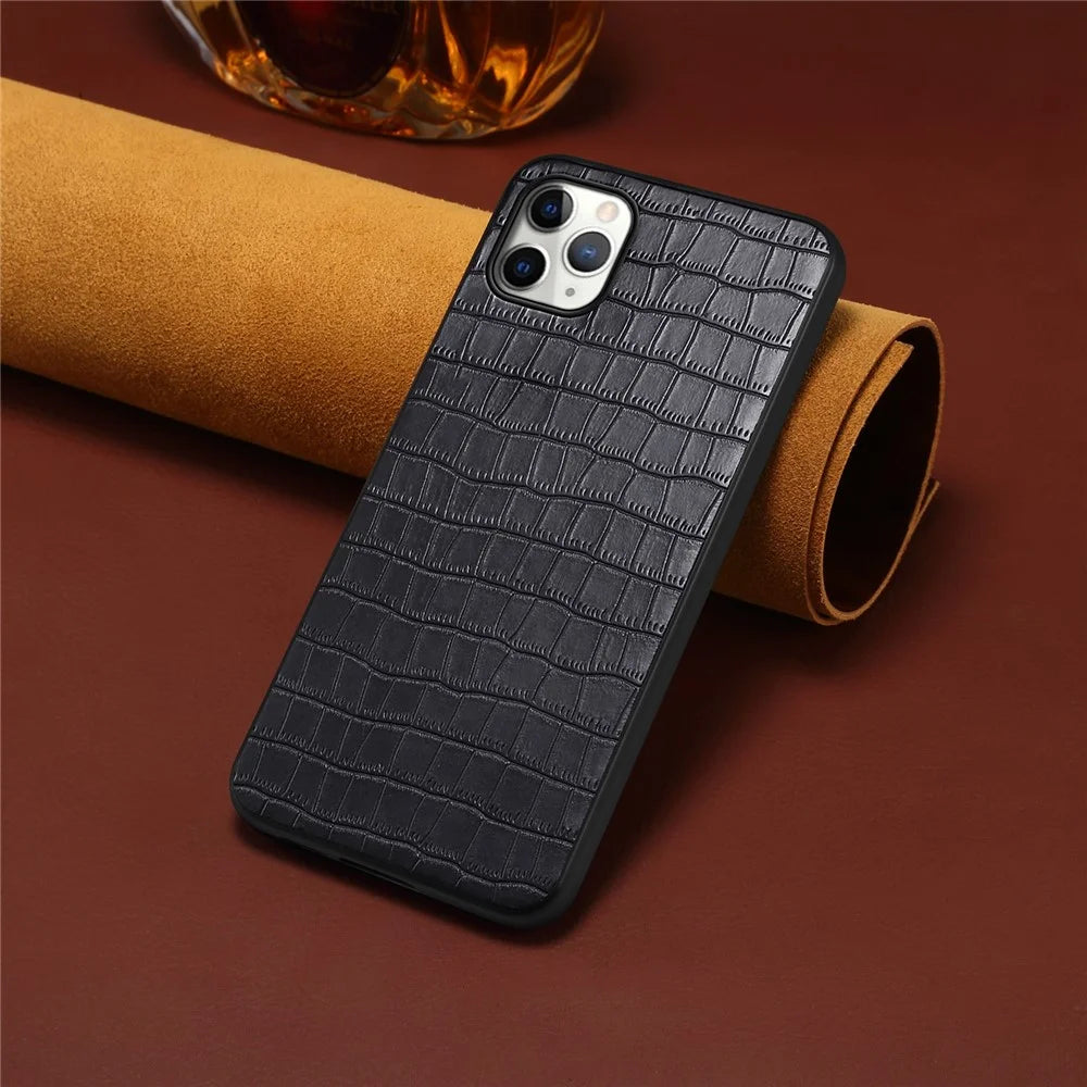 For iPhone 11 Pro Max Case Crocodile Textured Anti-dust PU Leather+PC+TPU Phone Protector - Black - 4