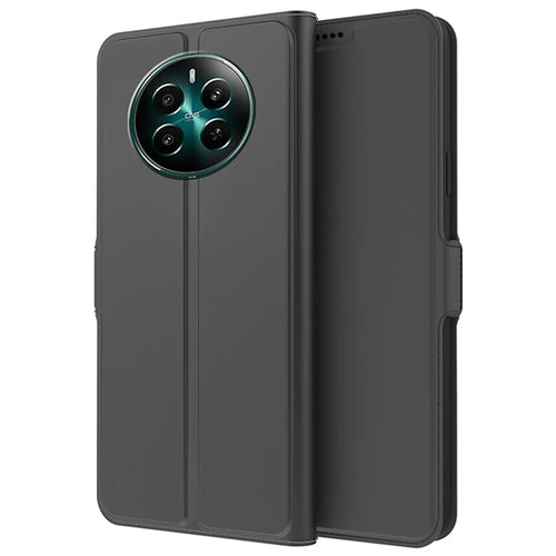 For Realme 12 4G / 12+ 5G Case Card Holder Folding Stand PU Leather Phone Cover - Black - 1