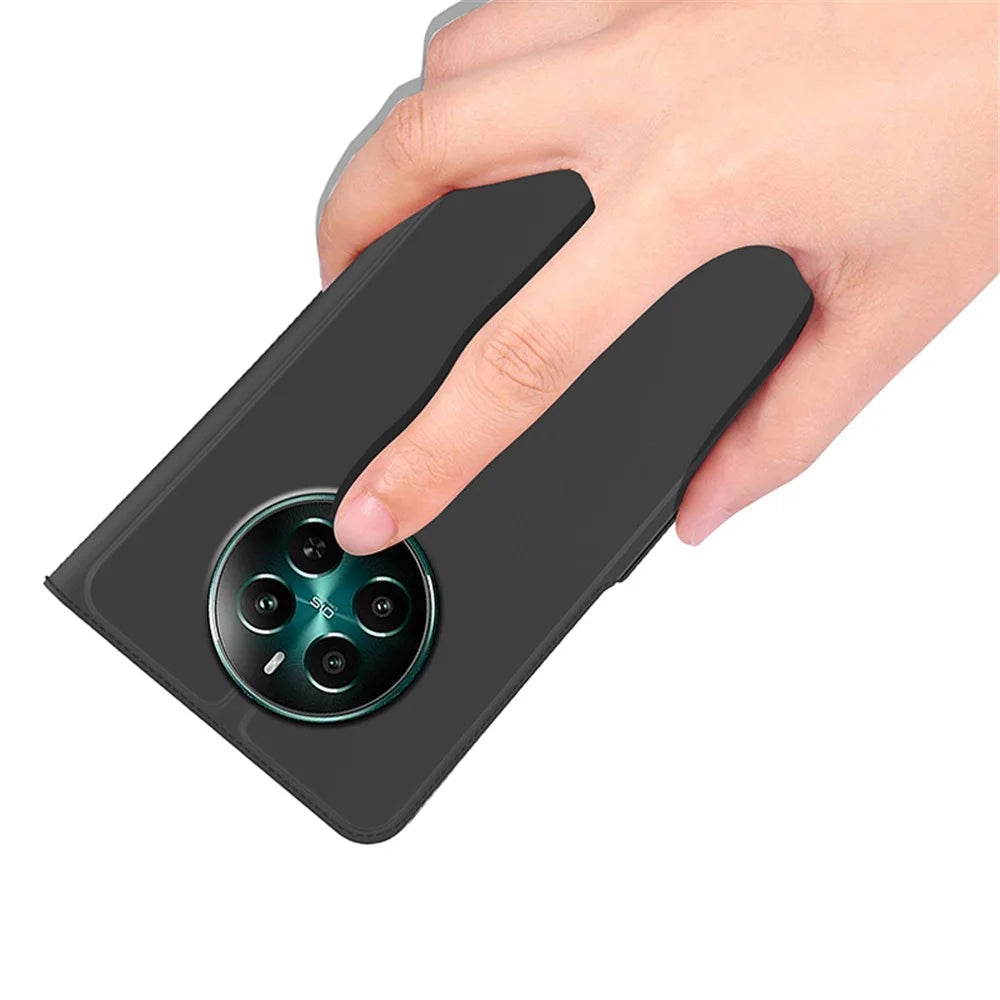 For Realme 12 4G / 12+ 5G Case Card Holder Folding Stand PU Leather Phone Cover - Black - 7