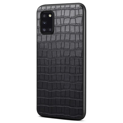 For Samsung Galaxy A31 Shockproof Case Crocodile Textured Leather Hybrid Slim Phone Case - Black - 1