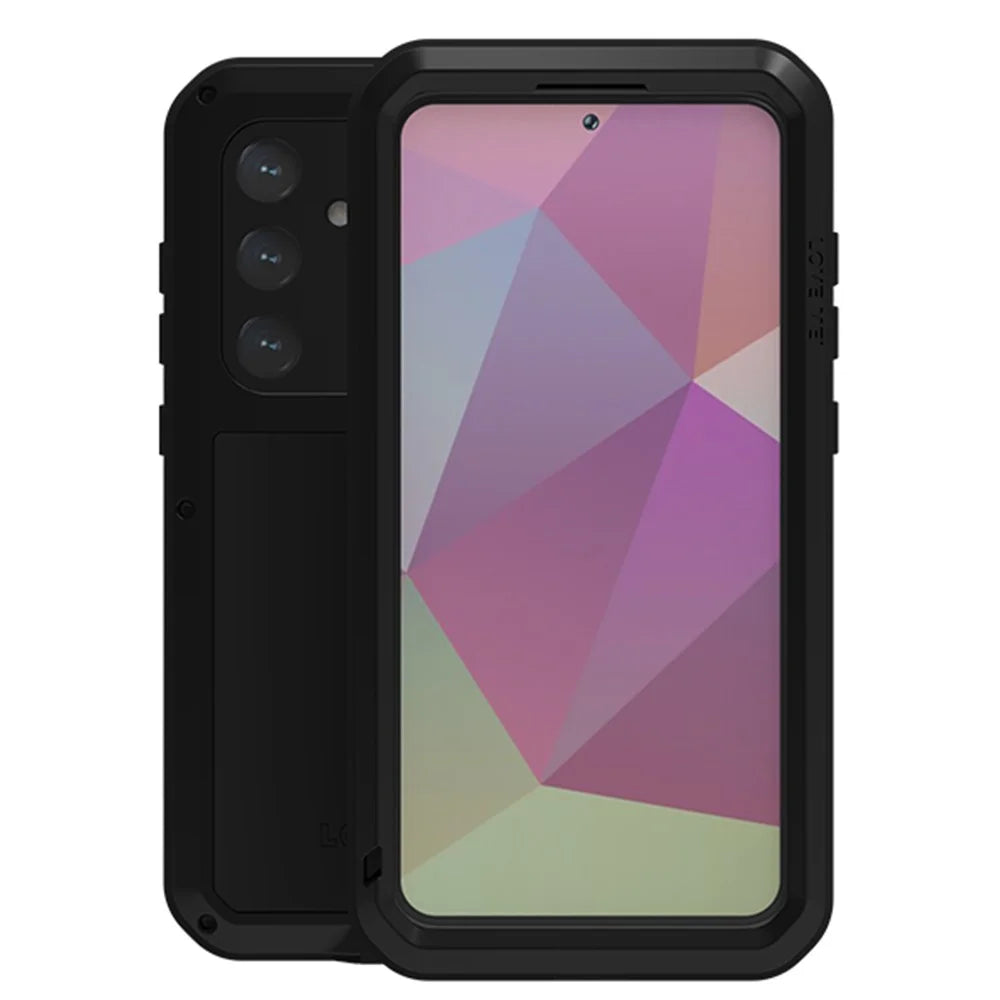 LOVE MEI For Samsung Galaxy S24+ Case with Tempered Glass Film Metal+Silicone Cover - Black - 1